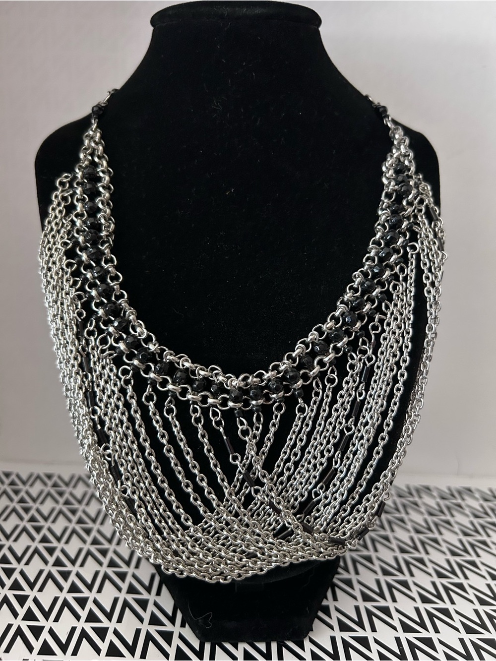Silver Multi-Chain Layered Statement Necklace